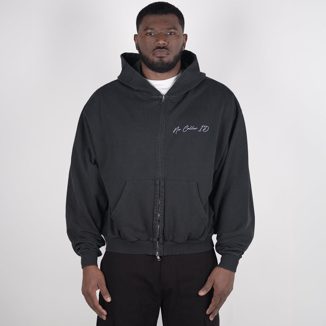Washed Black Signature Zipped Hoodie