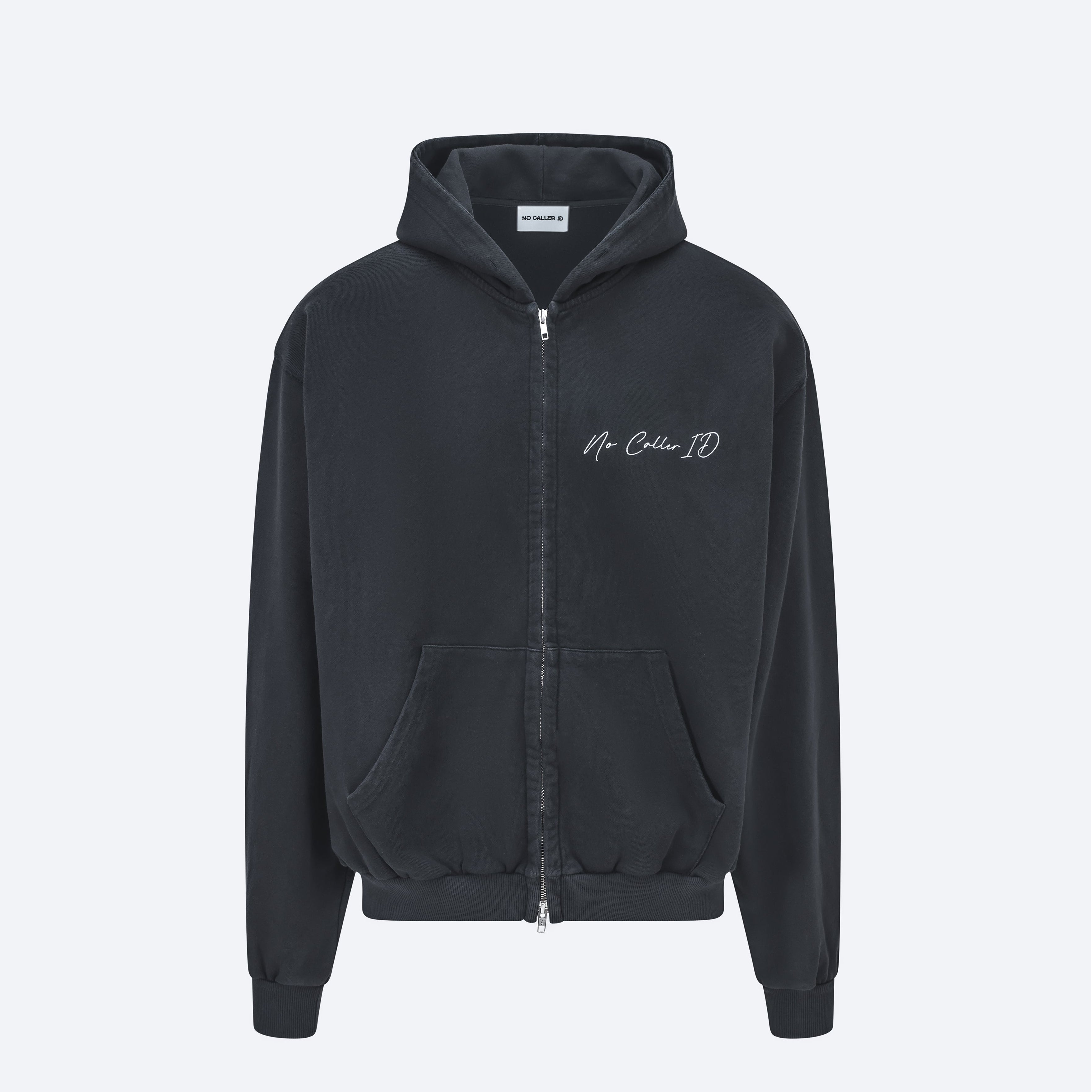 Washed Black Signature Zipped Hoodie