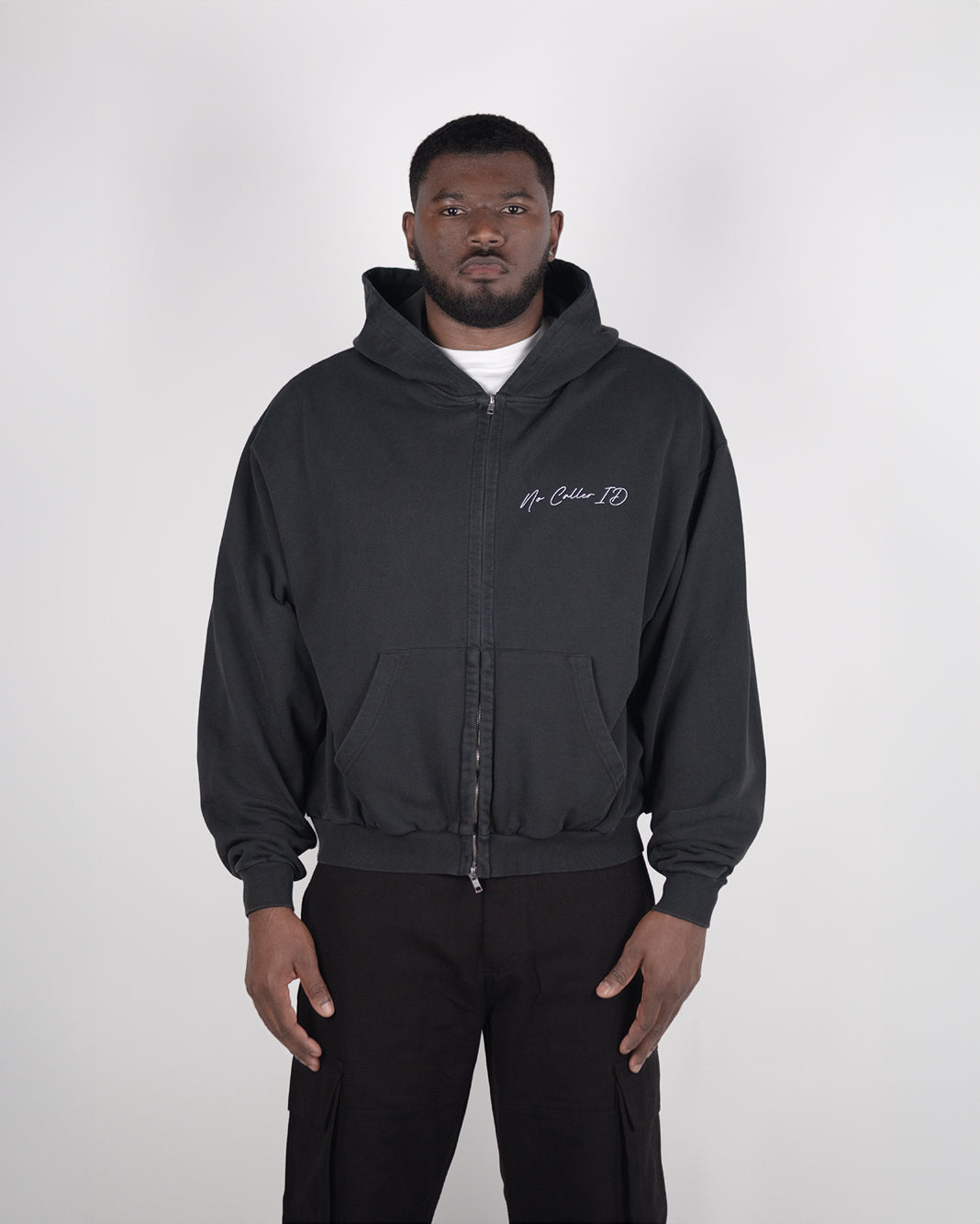Washed Black Signature Zipped Hoodie